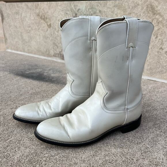 Vintage 90s Justin Roper Boots Pearl White Pull On Cowgirl Western 8B - Picture 1 of 7